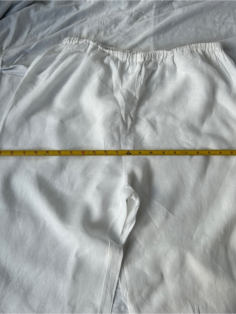 FLAX 100% white linen trousers wide leg cropped women’s size L - Picture 5 of 9